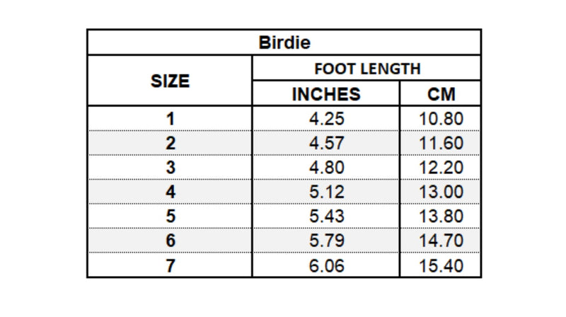Angel - Birdie Size Chart