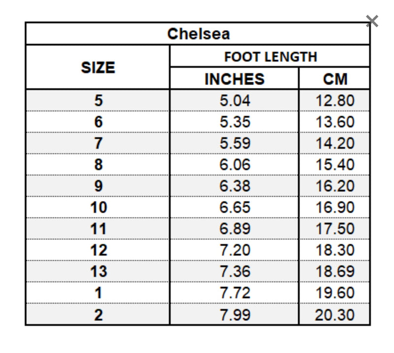 L'AMOUR - Chelsea - Size Chart