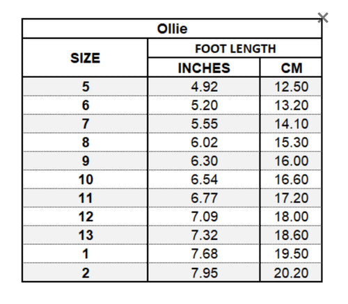 Ollie Size Chart