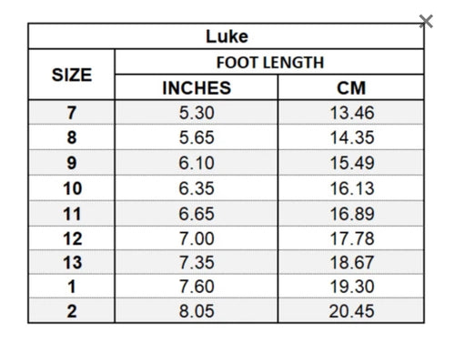 L'AMOUR - Luke Size Chart