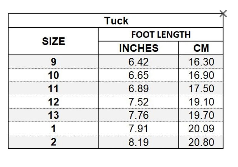 L'AMOUR - Tuck Size Chart
