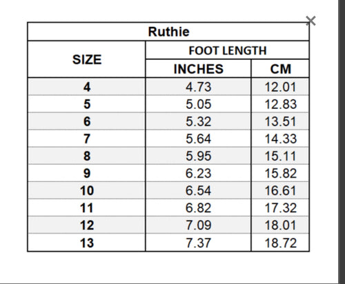 Ruthie - Size Chart