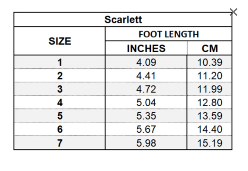 Angel - Scarlett Size Chart
