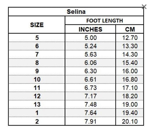 L'AMOUR - Selina - Size Chart