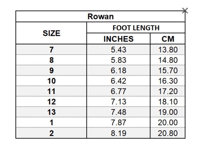 L'AMOUR - Rowan Size Chart
